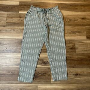 Light Green Striped Linen Pants